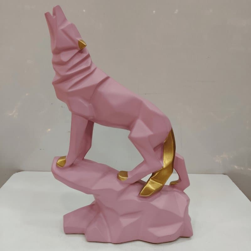 Pink & Gold Howling Wolf Decorative Showpiece